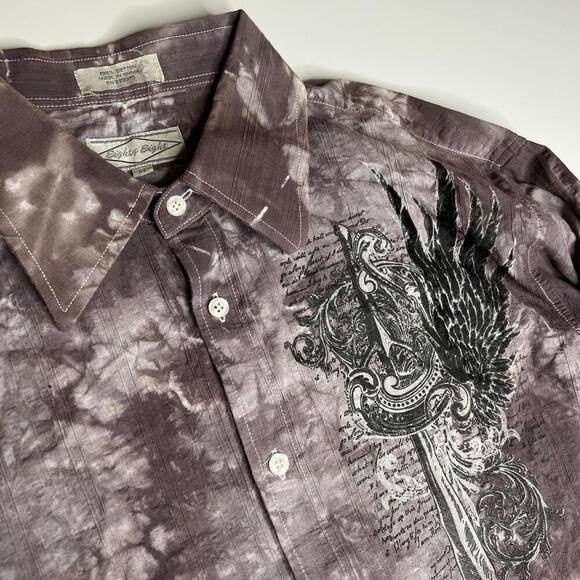 Y2K Gothic Grunge Punk Bleach Crest and Wings Eighty-Eight Button Up Shirt Sz XL - Picture 11 of 12